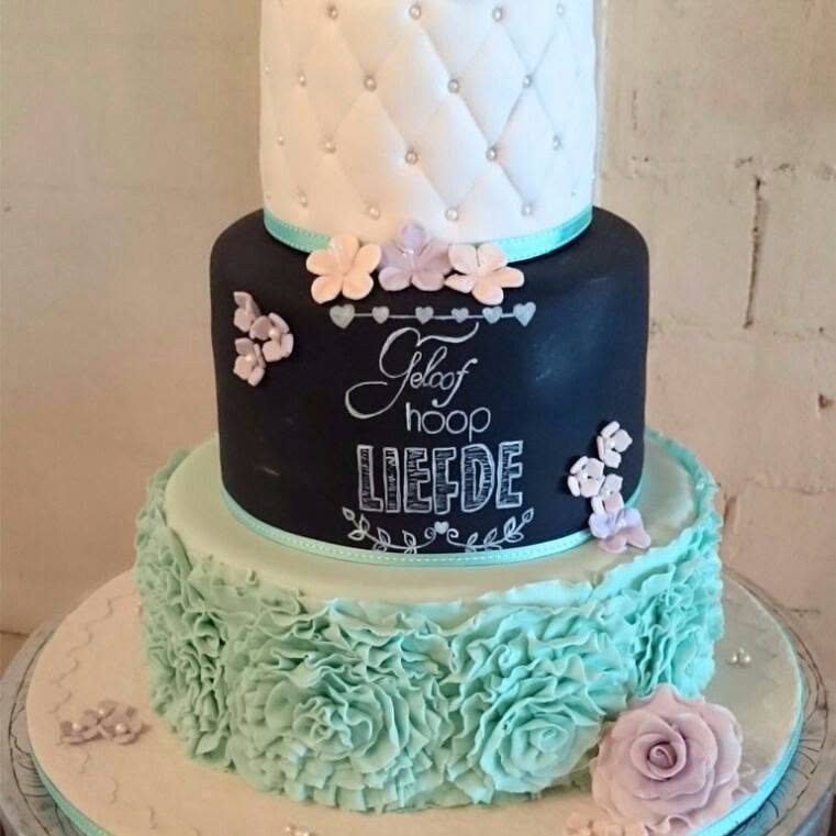 Birthday cake with pastel buttercream and topper
